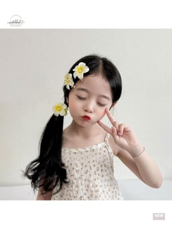4-Piece Tropical Plumeria Flower Hair Clips & Pearl Scrunchies Set